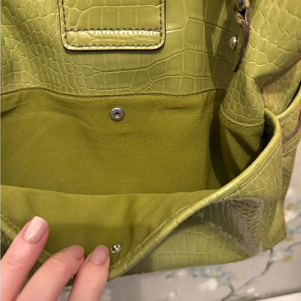 Liz Claiborne Olive Crocodile-Embossed Shoulder Bag - Picture 4 of 9